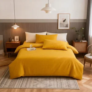Cotton Linen Brushed 4-Piece Bedding Set Thickened Heavy Embroidery Solid Color Long Staple Cotton Duvet Cover & Sheet