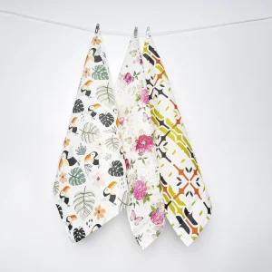 Cotton Linen Digital Print Customized Logo Color Tea Towel Set Eco-Friendly Quick-Dry Reusable Home Kitchen Towels