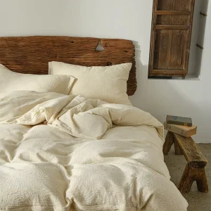 Cotton Linen Floral Jacquard Breathable Bed Sheet Duvet Cover Pillowcase Set Luxury Bedding Set