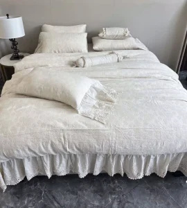 Cotton Linen Series Pure White Lace Patterned 4 Piece Bedding Set Suitable for Modern Homes and Hotels