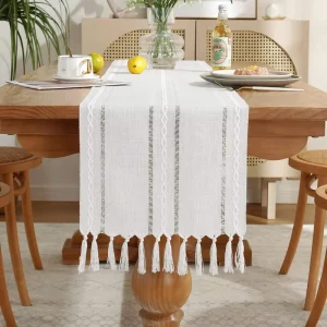 Cotton Linen Woven Table Runner Rustic Wedding Farmhouse Table Decoration