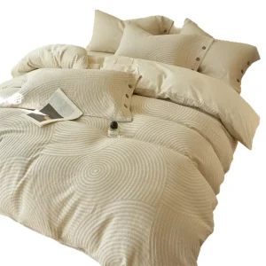 Cotton & Linen Yarn-Dyed Jacquard Geometric Pattern 4-Piece Modern Four-Season Duvet Cover Set Customizable