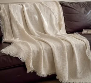 Cotton Muslin Baby Blankets OEKO TEX Certified Soft Fringe Throw for Summer Nursery Aircon Hypoallergenic