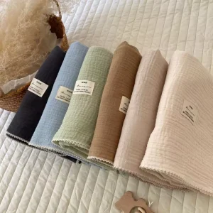 Cotton Muslin Swaddle Blankets Breathable Skin-Friendly Double Layer Anti-Dust Mite All-Season Customizable Baby Blankets Bed