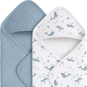 Cotton Newborn Square Baby Bath Towel Set with Hood Double Layer Home Use for Boys and Girls