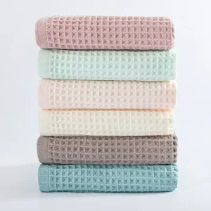Cotton Plain Simple Waffle Towel Large Size Multi-color Optional Custom Embroidery Mark Home Soft Skin Good Water Absorption