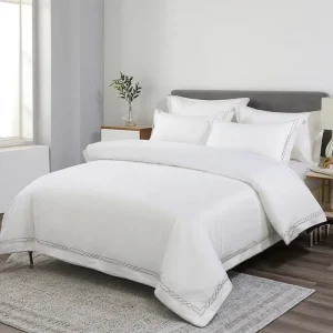 Cotton Queen Size Cotton Sateen Hotel Bedding Set Duvet White and Black or Customized Duvet Cover Embroidery