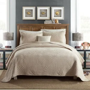 Cotton Reversible Embroidery Leaf 3 Pieces Bedspread Comforter Sets King Size Luxury Bedding