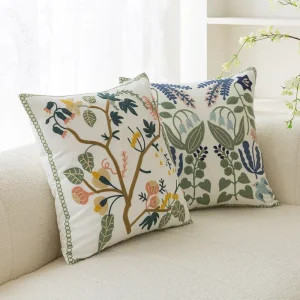 Cotton Romantic Floral Embroidered Farmhouse Decorative Pillowcase Throw Thanksgiving Pillow Cover