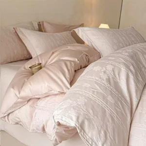 Cotton Satin Jacquard Duvet Cover and Bed Sheet Set Luxury Woven Bed Cover Collection with Pillowcases