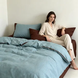 Cotton Striped Bedding Set Minimalist Contrast Color Duvet Cover Soft Pillowcases Multi Sizes Home Bedroom Custom Available