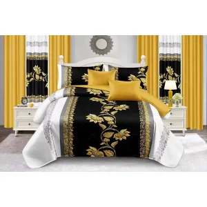 Cotton Touch Bedspread Set Printed Quilt Set 10pcs King Bedding Set with Matching Curtains