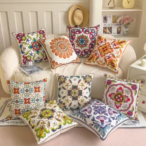 Cotton Towel Embroidered Throw Pillow Colorful Warm Geometric Series Cross-border Home Decor