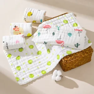 Cotton Towels Six-Layer Gauze Face Cloths High-Density Bubble-Weave Printed Pattern Water Absorption Baby Bath Towels