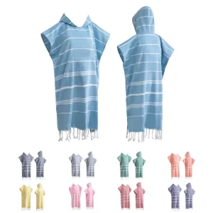 Cotton Turkish Hooded Poncho Towel Stripe Design Modern Style Hypoallergenic Quick Dry Sports Home Use All Season