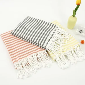 Cotton Turkish Tassel Beach Towel Quick-Drying Embroidery Striped Sauna Towel Tropical Style for Summer