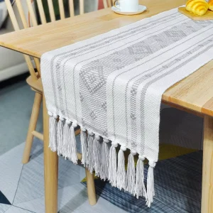 Cotton Village Woven Macrame Decorative Table Runners with Tassels for Home Hotel Wedding Table Decor