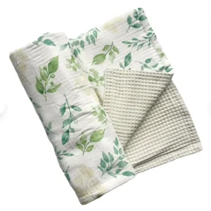 Cotton Waffle Muslin Swaddle Blanket for Stroller Crib Receiving Blankets with Muslin Front and Waffle Backing Infant Newborn
