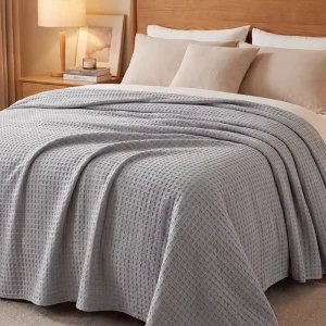 Cotton Waffle Weave Blanket Soft Lightweight Breathable Bed Throw Large Size Suitable for Bed Sofa Home Decor (white)