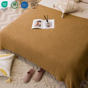 Cotton Warm Soft Solid Tassels Textured Knitting Blanket Soft Cozy Knitted Throw Blanket for Winter