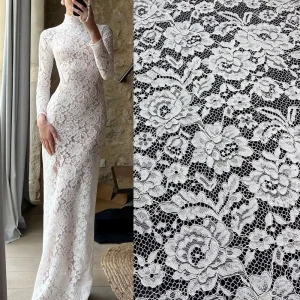 Cotton Wavy Edges Big Rose Lace Fabric for Skirts Dresses Women’s Clothing Black Lace Bridal Dress Lace