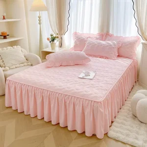 Cotton padded 300tc Eco Friendly Breathable Modern Bed Skirt Set Soft Washed Cotton Solid colored Three piece Set