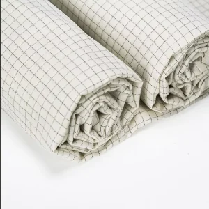 Cotton-silver Conductive Plaid Anti Microbial Fabric for Earthing Bedsheet bedspread