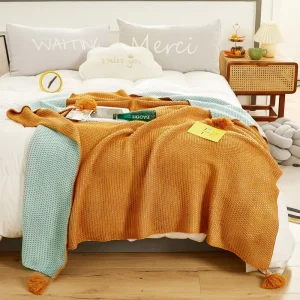 Couch Bed Home Decor Eco Friendly 100% Polyester Winter Blanket Queen King Size Double sided Honeycomb Knitted Breathable