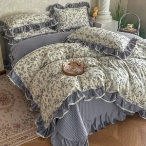 Country Floral Style 3pc Comforter Set Home & Hotel Use Polyester Lace Embroidery