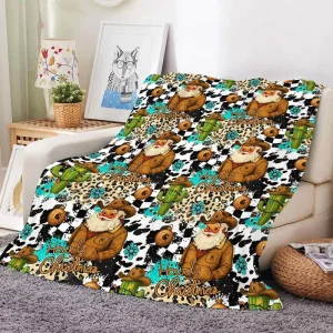 Country Santa Christmas Gifts Flannel Blanket Western Howdy Cowboy Hat Boot Soft Cozy Throw for Home Room Decor Bedding Sofa