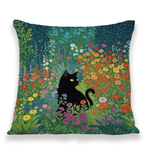 Country-style Pillowcase Green Floral Cat Decorative Cushion Cover for Bedroom or Living Room Sofa Home Decor