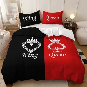 Couple King Queen Duvet Cover Set Crown Poker Print Bedding Set Luxury Black Red Bed Duvet Cover Pillowcase Home Textile