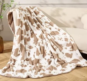 Cow Print Bed Blanket Fluffy Flannel Fleece Throw Blankets for Couch Sofa Fuzzy Plush Blanket for Bedroom Living Room Office