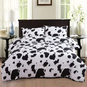 Cow Print Bedding Comforter Set Queen Size Geometric Checkered Bedding Set Rustic Animal Cowhide Pattern Bed Quilt Set