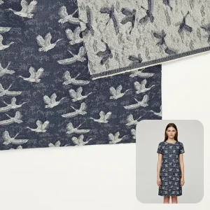 Cowboy Chinese Style Bird Motif Grand Jacquard Denim Fabric for Garments Men’s and Women’s Casual Outerwear