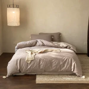 Cozy 100% Cotton Brushed Jacquard Floral Organic Minimalist Breathable Comfortable Bedding Set
