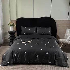 Cozy Black Washed Polyester Eco-friendly Breathable Modern Butterfly Pattern Bedding Set for Home Comfort