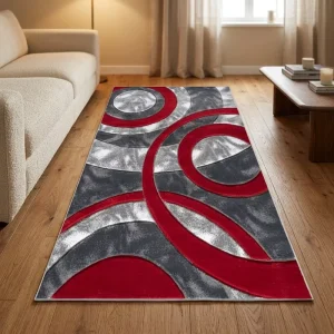 Cozy Haven Ecliptic Runner Rug Washable Non Slip Carpet for Hallway Living Room Entryway Concentric Circles Pattern Medium Size