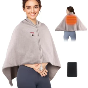 Cozy Heated Wearable Blanket Poncho 3 Temp Modes Soft Plush Warm Cape for People Home Daily Use