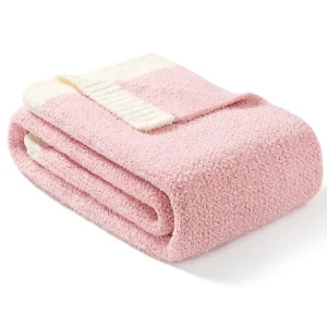 Cozy Knit Velvet Throw Blanket 100% Polyester Ultra Supple Winter Warm Half Velvet Bed for Sofa Solid Pattern for Autumn Winter