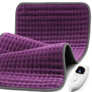 Cozy Purple Velvet Electric Heating Pad Timer & Heat Control Washable Soft Heat Blanket for Body Warmth & Ache Relief