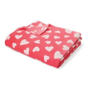 Cozy Soft Modern Woven 100% Polyester Flannel Fleece Throw Blanket with Heart Print Micro Plush for Airplane Use Four Seasons
