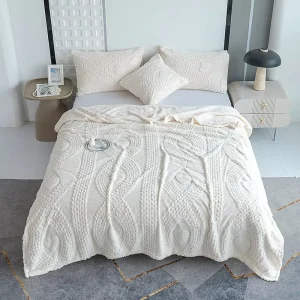 Cozy Thick Jacquard Milk Velvet Blanket Reversible Sherpa Throw Solid Color Bed Couch Nap All Season Decorative Household Bulk