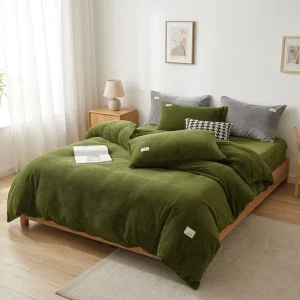 Cozy Velvet Waffle Weave Bedding Set 4Pcs Soft Breathable Skin Friendly Warm Duvet Cover Sheet Pillowcases for Home Hotel