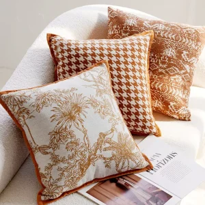 Cream Orange Floral Embroidered Throw Pillow Set Soft Plush Decorative Cushion for Living Room Bedroom Sofa Couch Home Decor