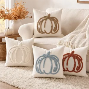 Creamy Style Square Towel Embroidered Pumpkin Throw Pillow Cover Customizable Modern Minimalist for Sofa Cushion