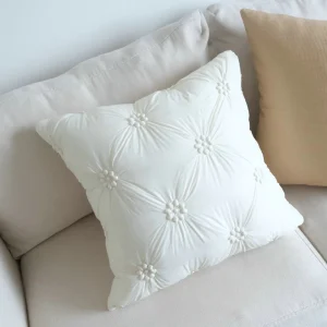 Creamy Toned Three Dimensional Embroidered Polyester Throw Pillow Geometric Pattern Bubble Shaped Backrest for Home Sofa