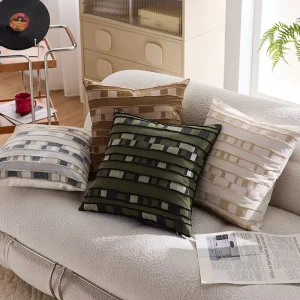 Creamy style Light Luxury Striped Jacquard Polyester Throw Pillow Cover for Living Room Guesthouse Home Decor Edge Trimmed