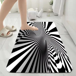 Creative Black and White 3D Trap Design Absorbent Diatom Modern Home Bath Mat Optical Illusion Rug