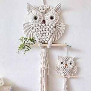 Creative Owl Hand Woven Animal Theme Art Sculpture Tapestry Wall Decoration Bohemian Nordic Home Decoration Cotton Rope